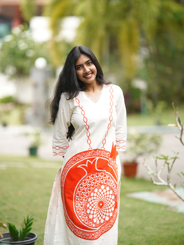 Ivory Orange Mandala Print Cotton Kurta Set