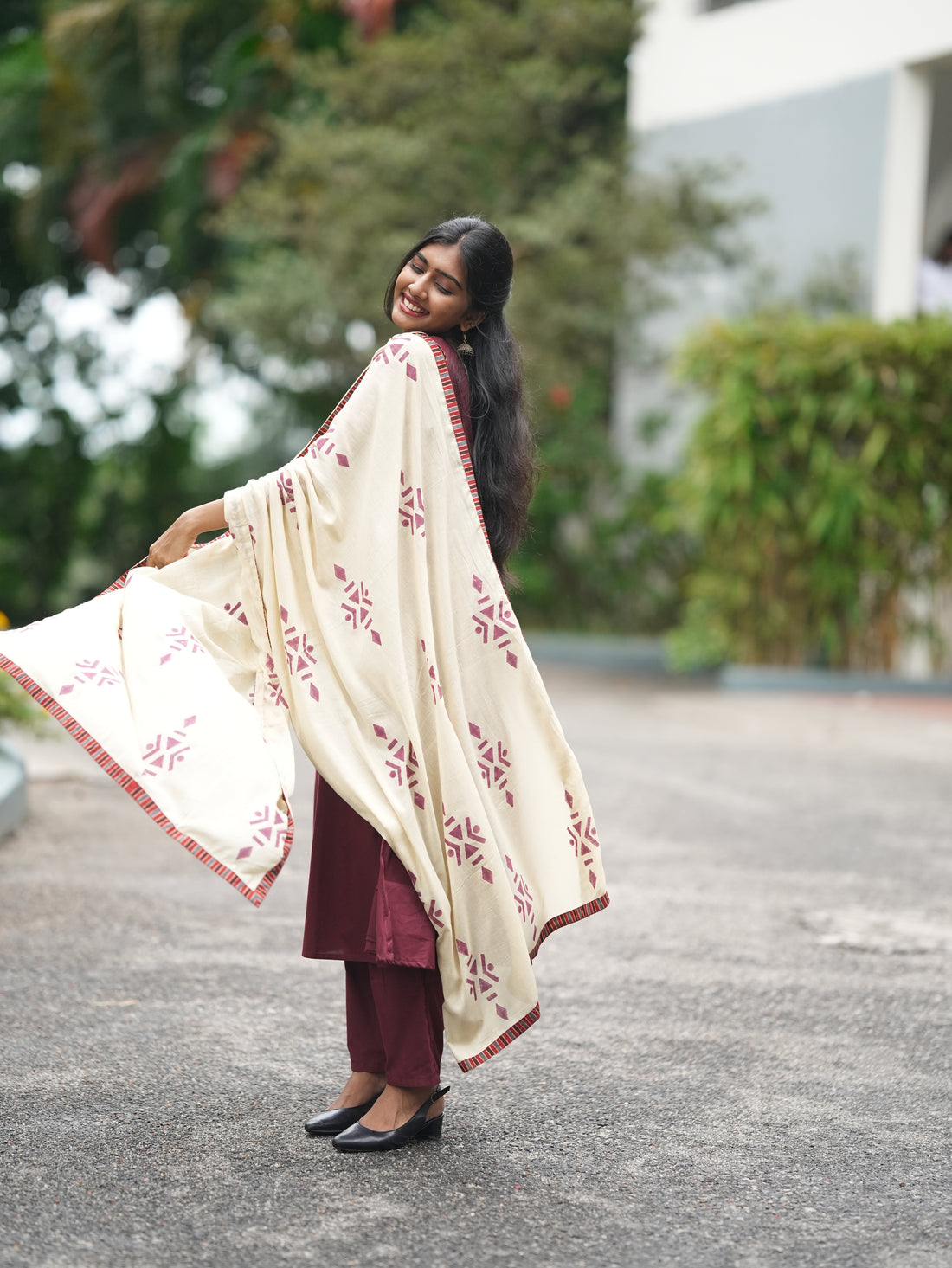 Royal Plum Embroidered Kurta Set with Cream Dupatta
