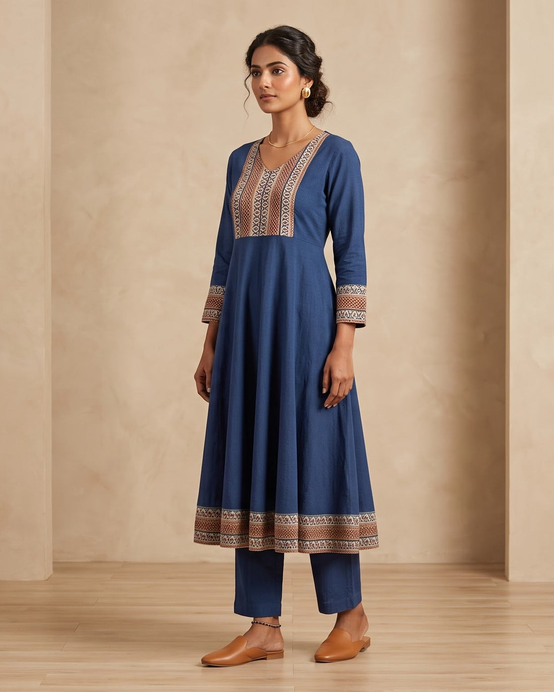 Indigo Geometric Art Kurta Set