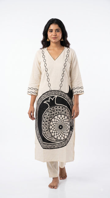 Ivory Pomegranate Print Cotton Kurta Set