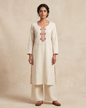 Earthen Crimson Embroidered Kurta Set ( 2 Piece )