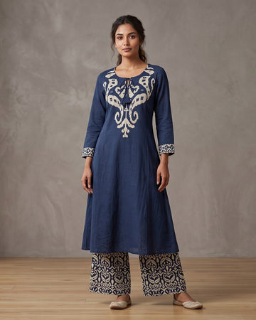 Indigo Bloom Embroidered Kurta Set