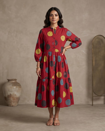 Ruby Abstract Dot Flared Maxi dress