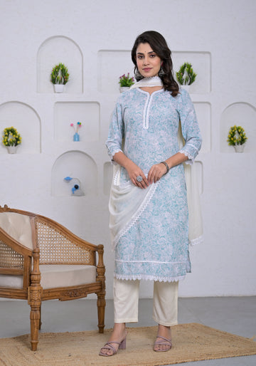 Mint Green Floral Printed Salwar Suit Set