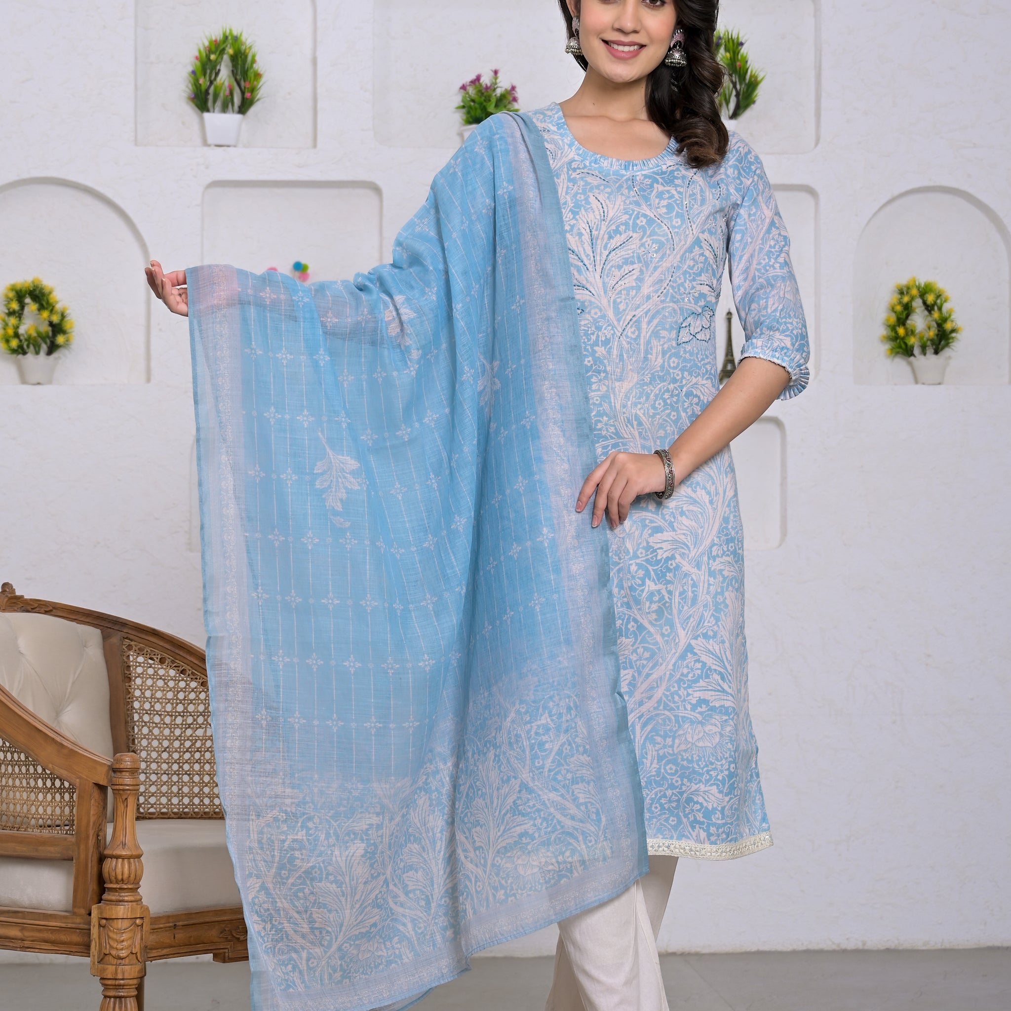 Serene Sky-Blue Ruffled Salwar Suit Set