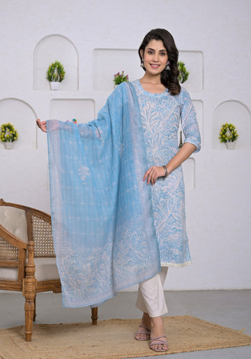 Serene Sky-Blue Ruffled Salwar Suit Set