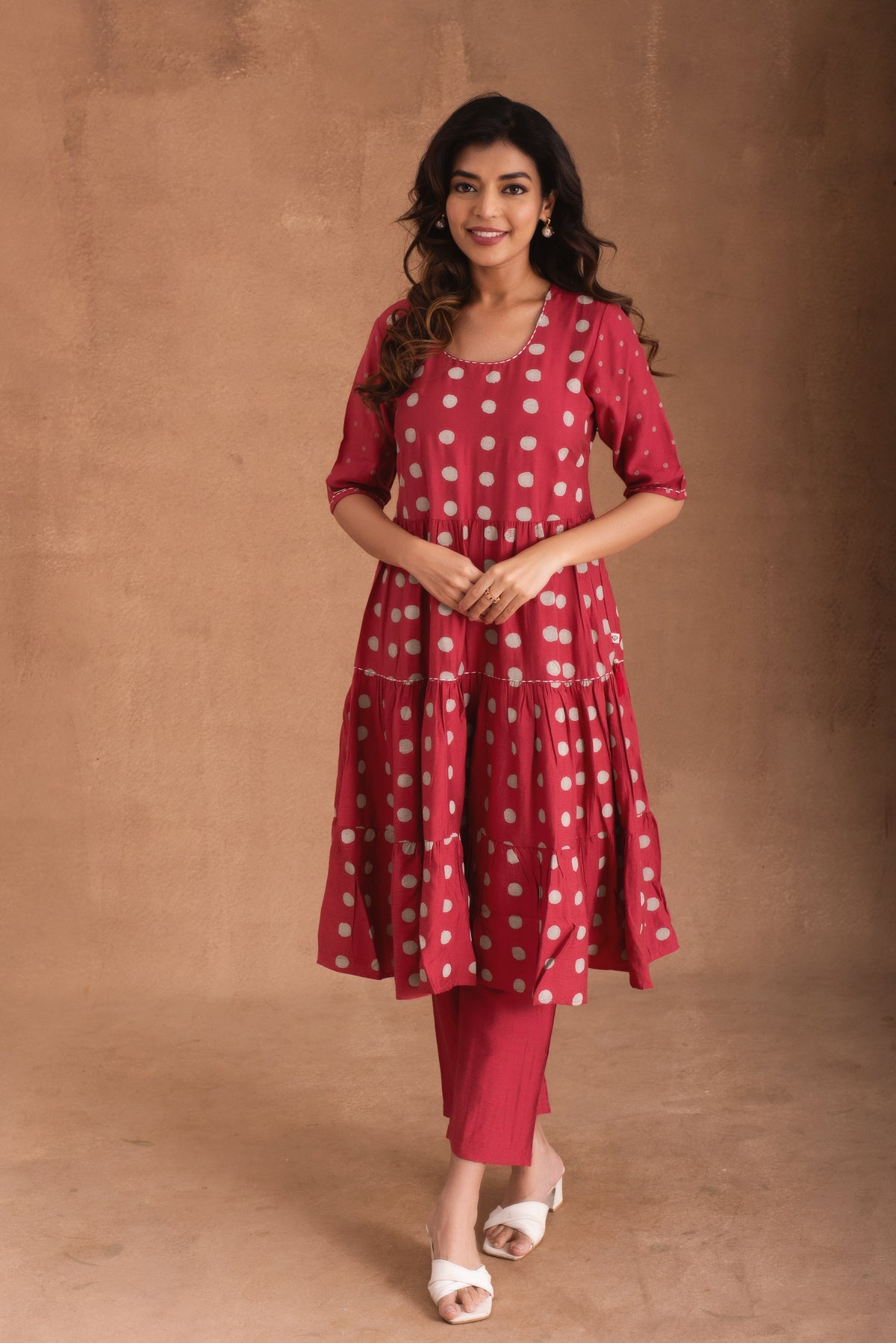 Cardinal Red Polka Kurti Set