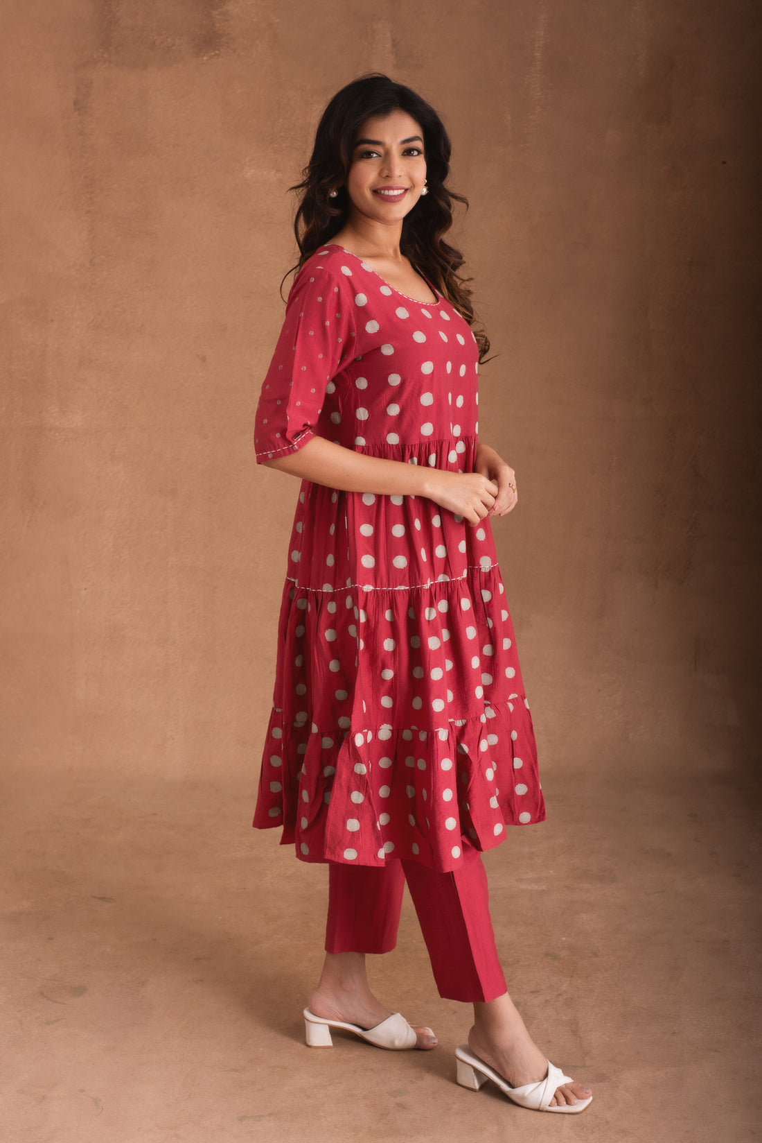 Cardinal Red Polka Kurti Set