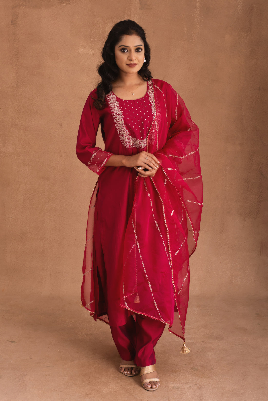 Ruby Red Chumki Kurta Suit Set