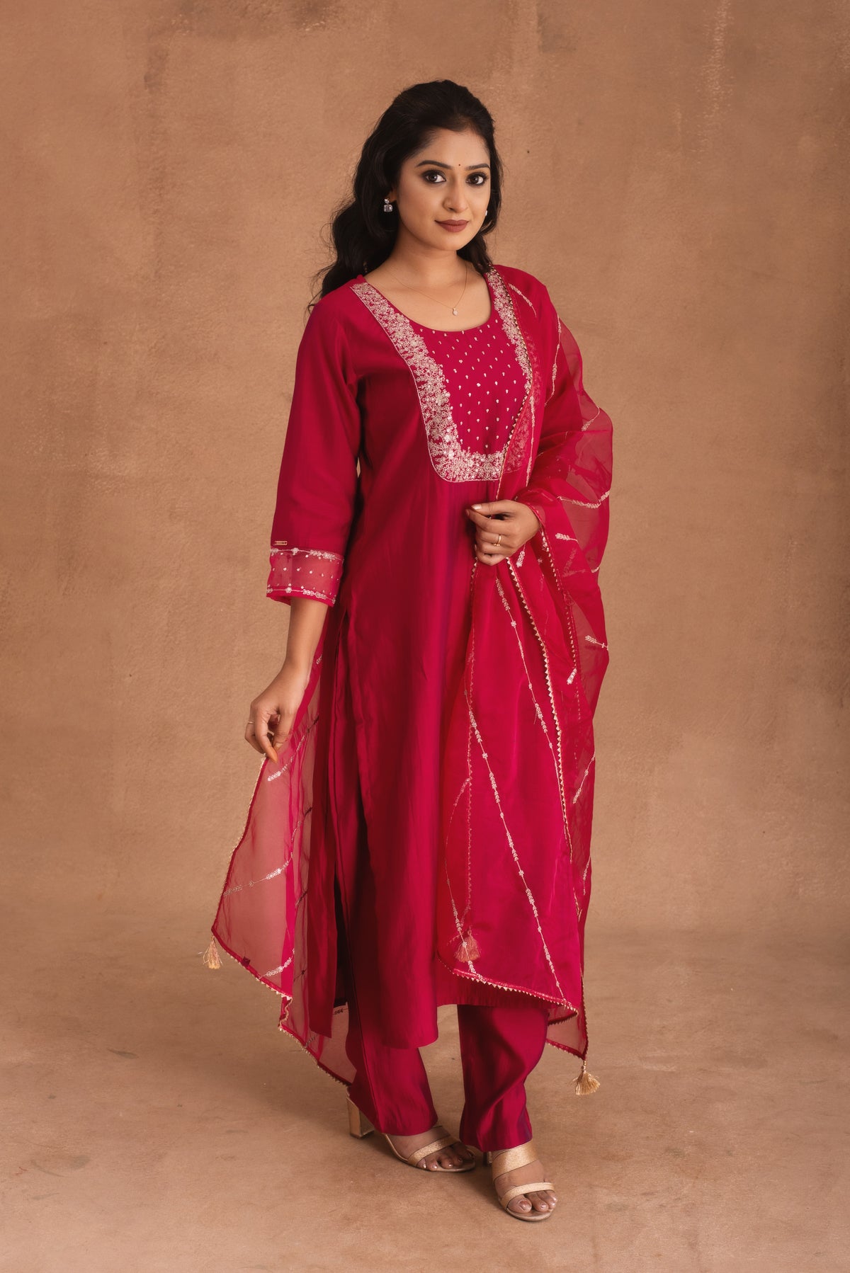 Ruby Red Chumki Kurta Suit Set