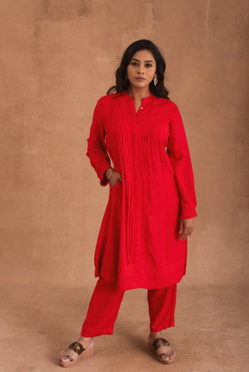 Scarlet Pleated Kurta Suit Set