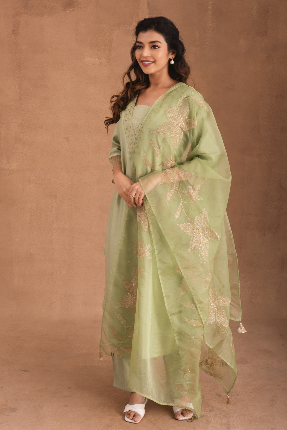 Ethereal Sage Green Zari Salwar Suit Set