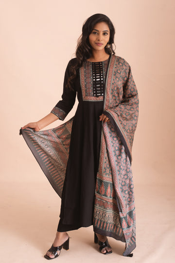 Midnight Allure Black Printed Salwar Suit Set