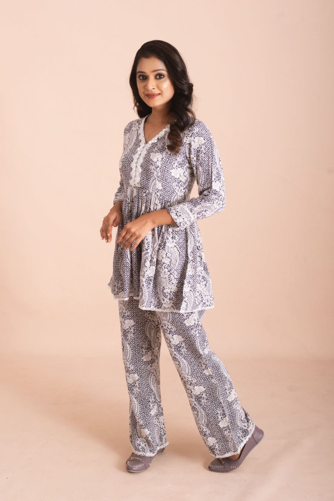 Elegant Indigo Paisley Print Co-Ord Set