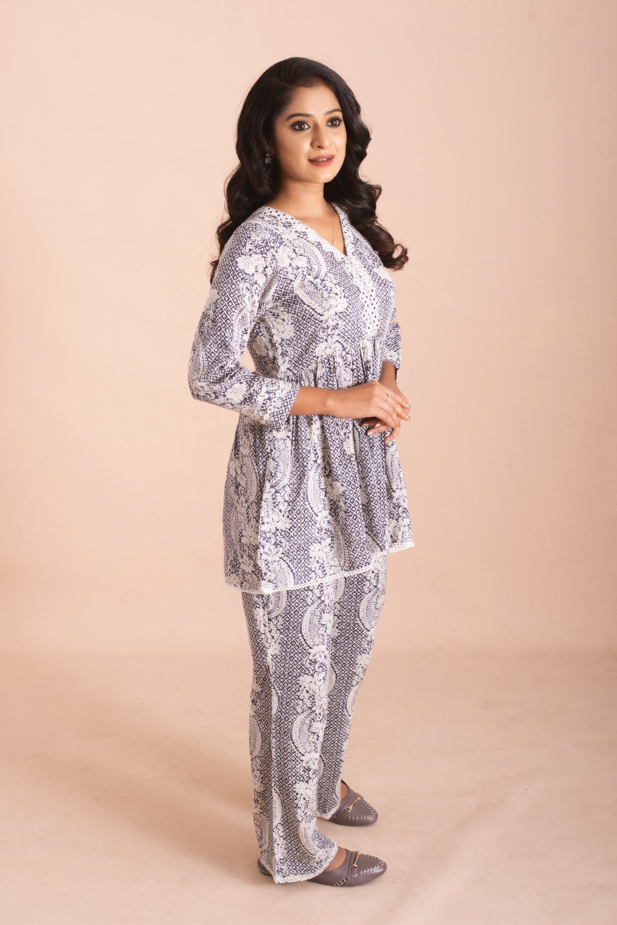 Elegant Indigo Paisley Print Co-Ord Set