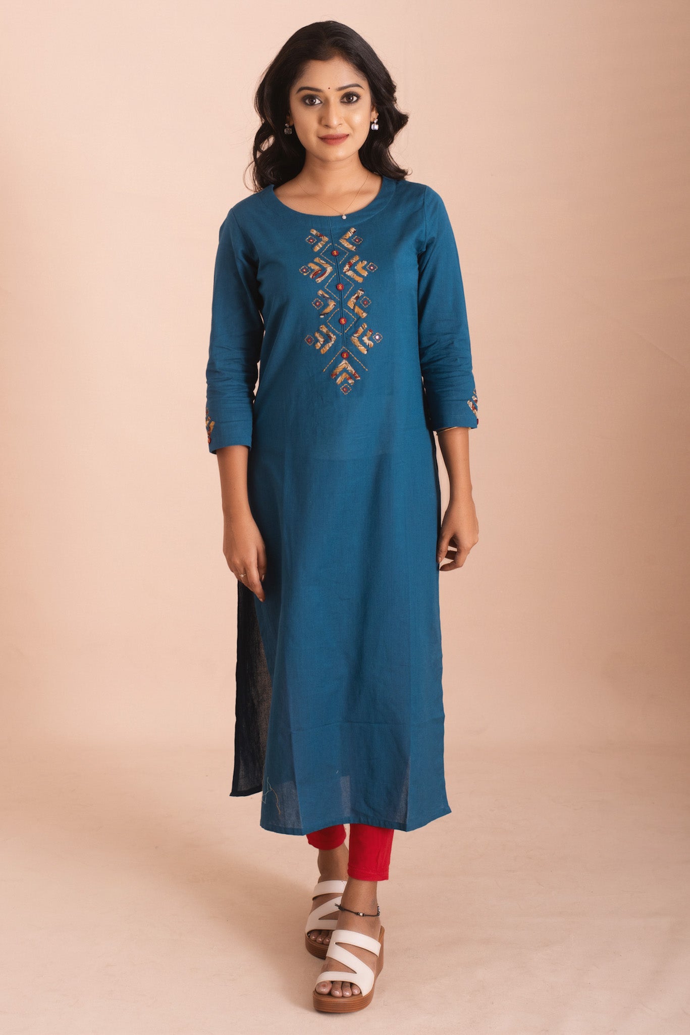 Teal Charm Applique Embroidered Kurta