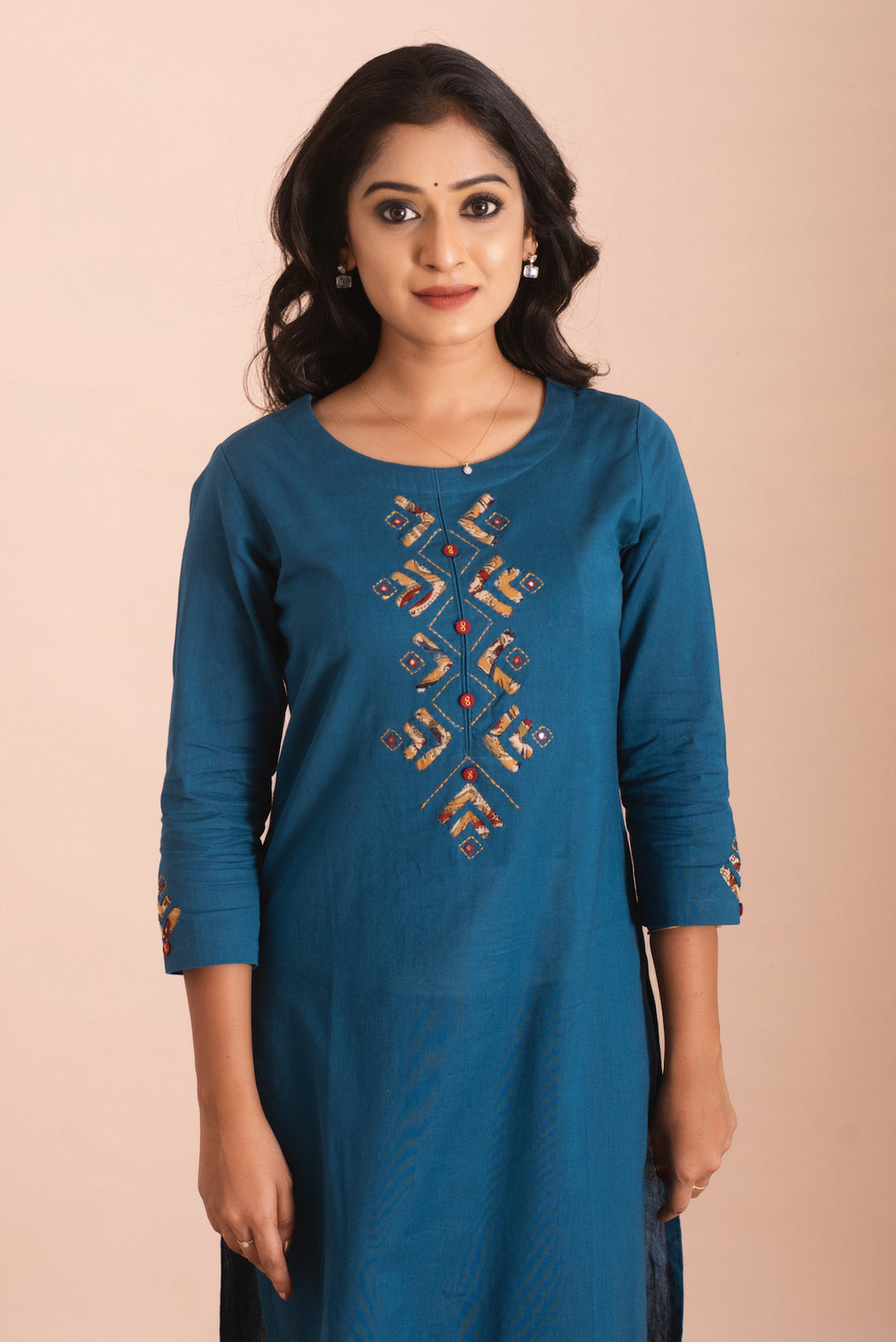 Teal Charm Applique Embroidered Kurta