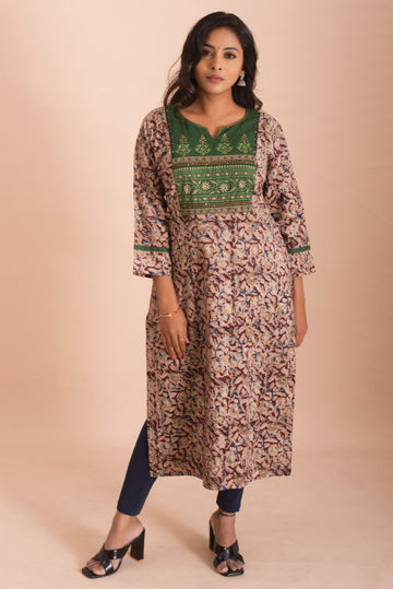 Jaipuri Hand Block Printed Green and Beige  Kurta