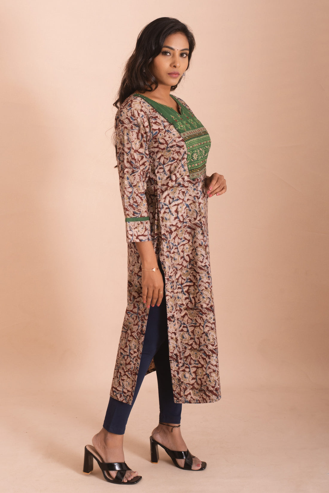 Jaipuri Hand Block Printed Green and Beige  Kurta