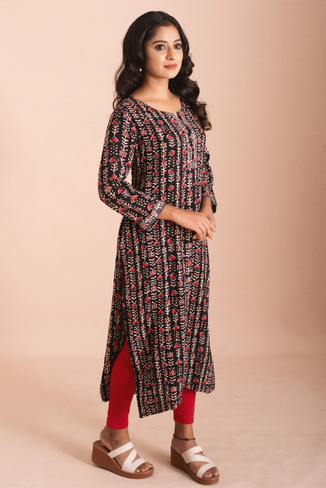 Midnight Garden Black Printed Kurti Set