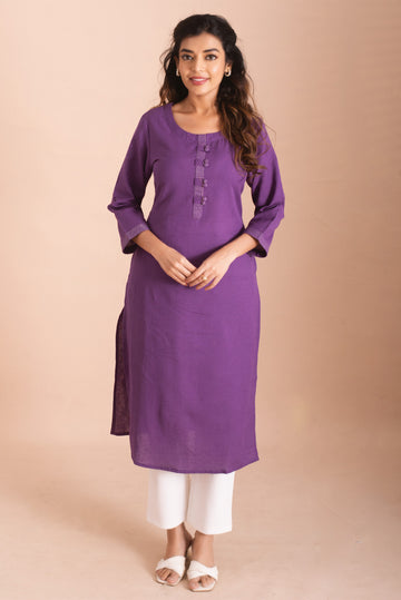 Regal Purple Button-Down Straight Kurta