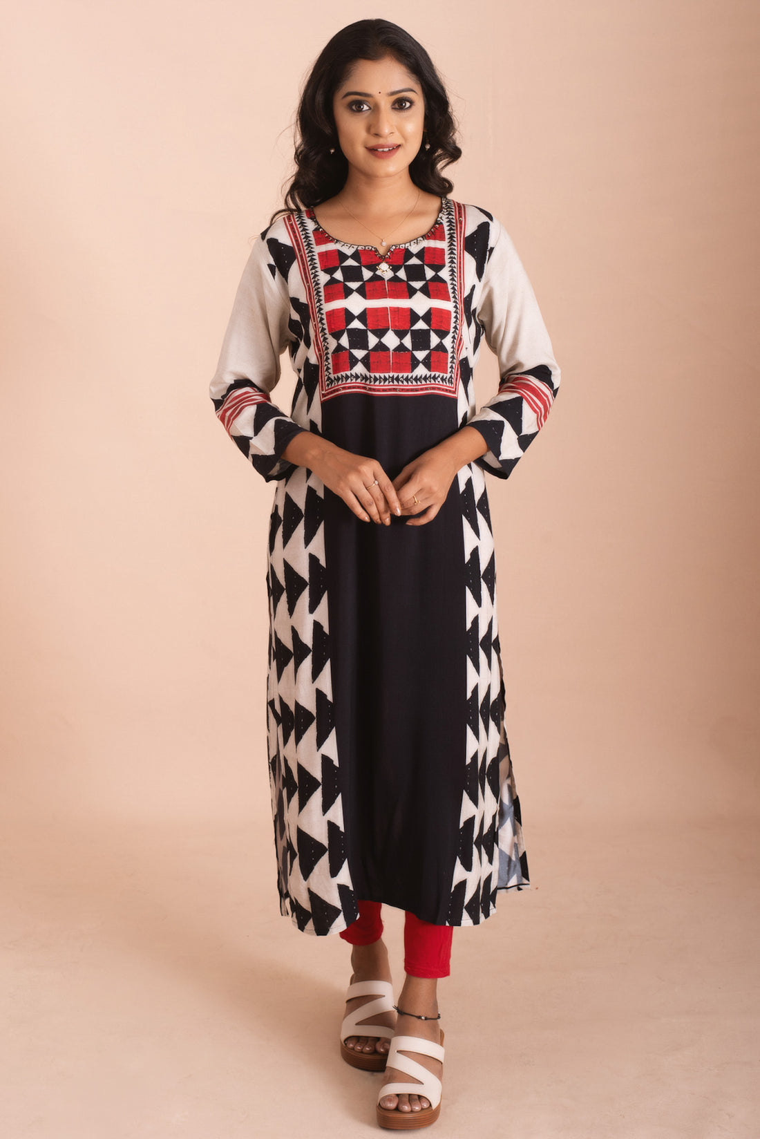 Geometric Trinity Panel Black & White Kurti