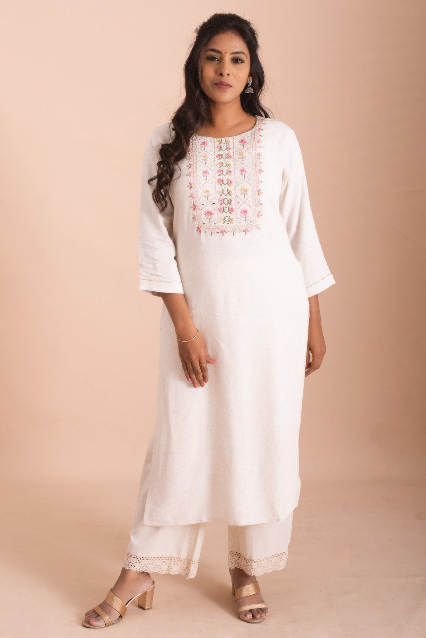 Ivory Bloom Pastel Embroidered Kurta