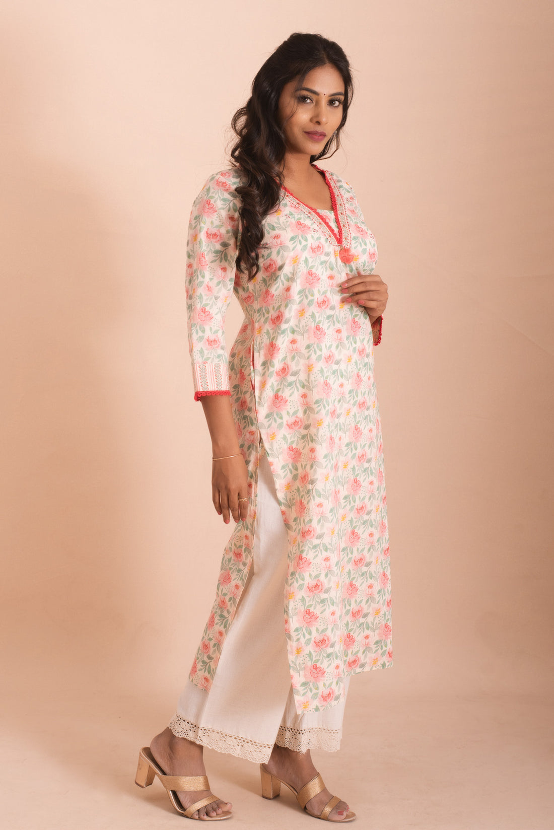 Floral Delight Pink and Beige Kurta