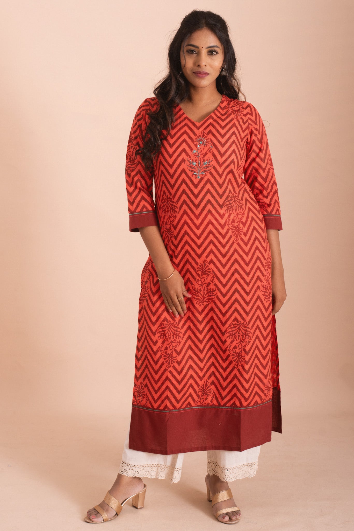 Rustic Chevron Red & Maroon Kurta