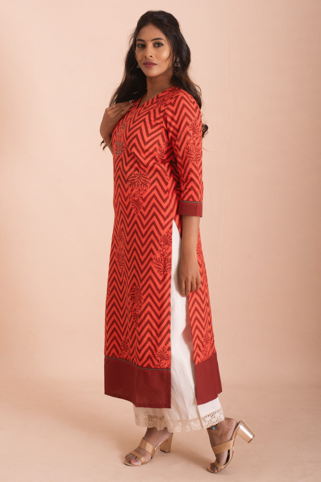 Rustic Chevron Red & Maroon Kurta