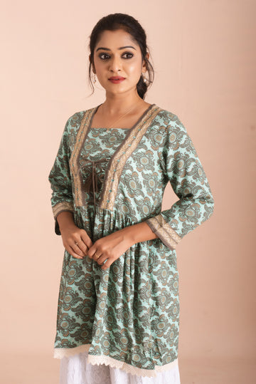 Elegant Paisley Sea Green Gathered Tunics