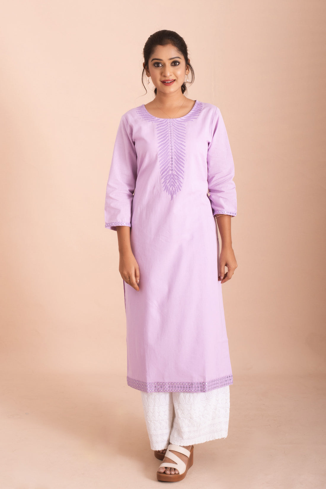 Lavender Grace Textured Neck Straight Kurta