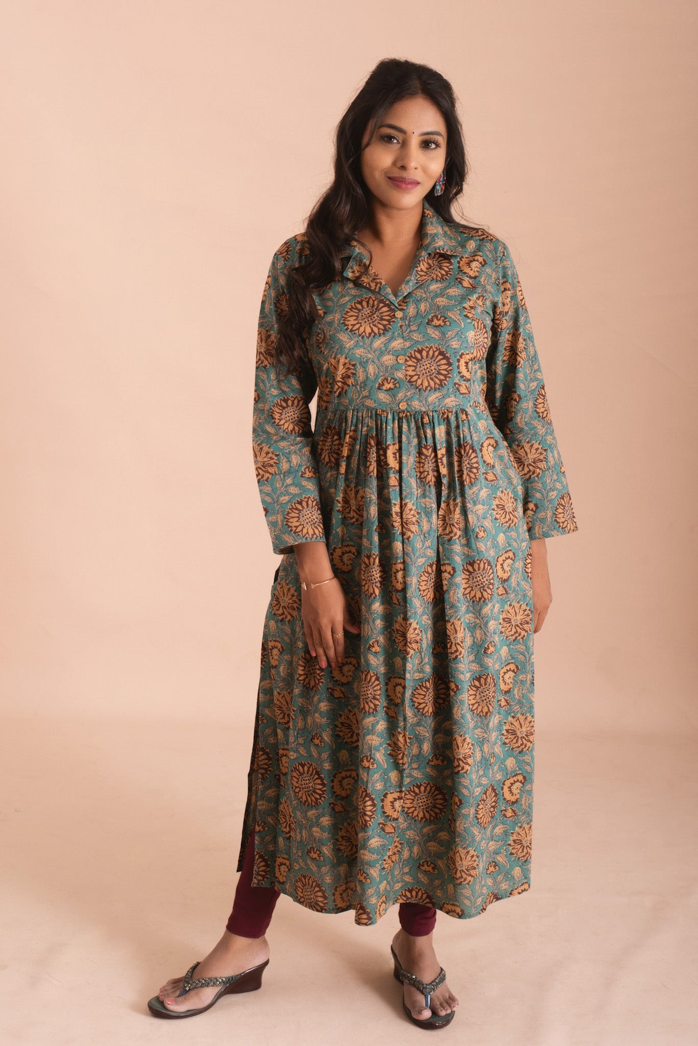 Vintage Bloom Teal & Gold Kurta