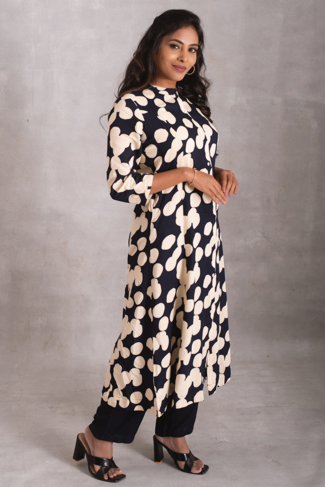 Sapphire and Ivory Polka Dot Longline Kurta Set