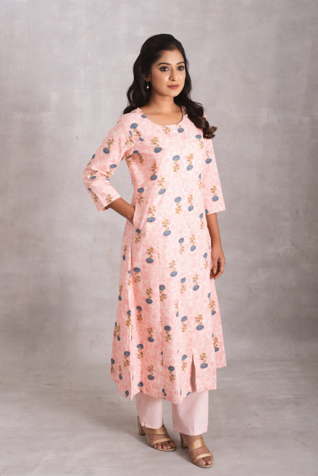 A Line Blush Pink Floral Motif Kurta Set