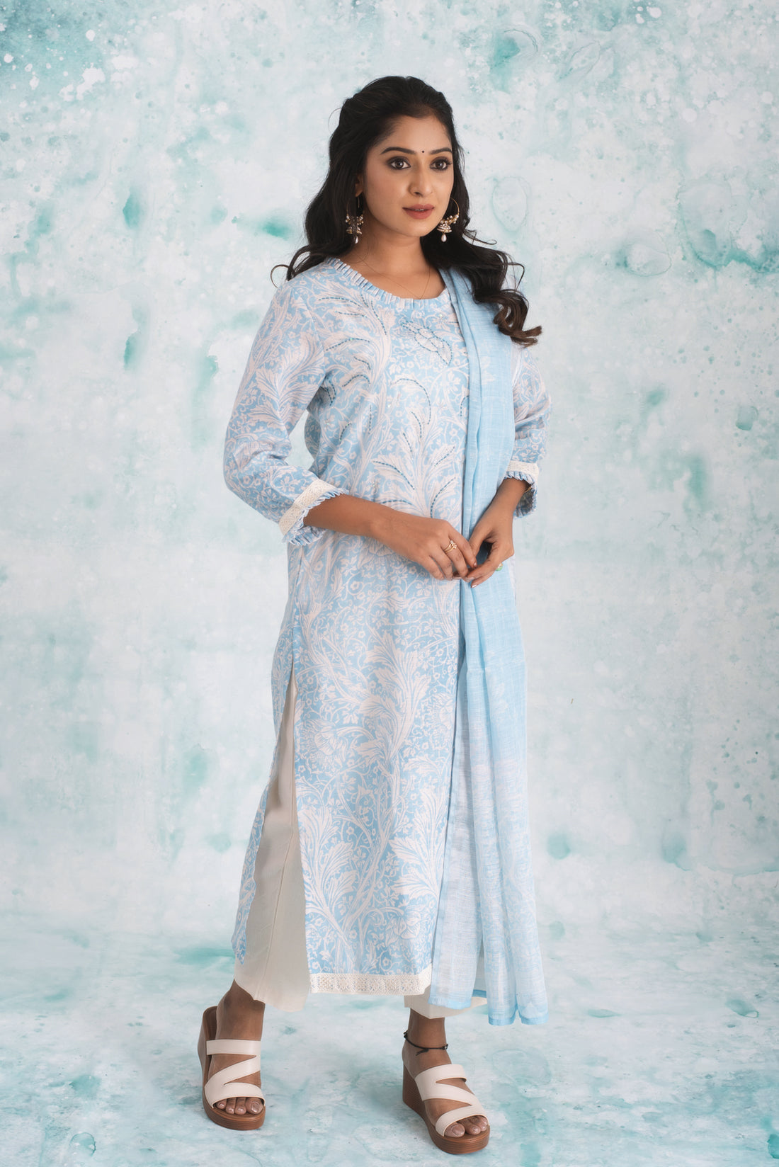 Serene Sky-Blue Ruffled Salwar Suit Set