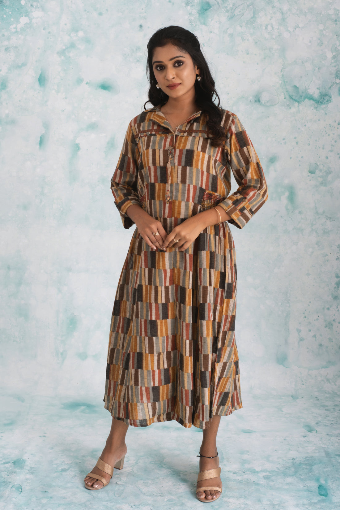 Striped Earthy Multicolor Bohemian Cotton Dress