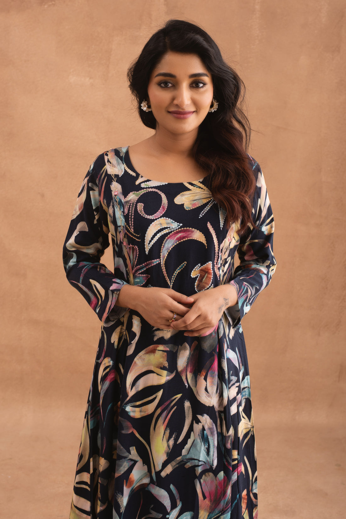 Navy Blue Floral Abstract Kurta