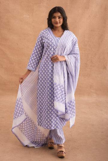 Lilac Oyster Print Kurta Set