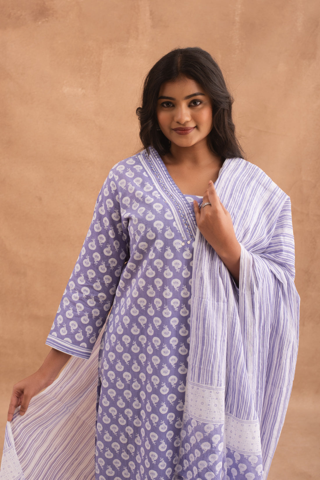 Lilac Oyster Print Kurta Set