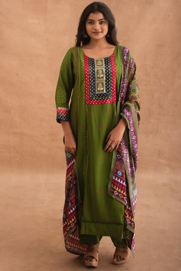 Fern Green Patola Print Kurta Set