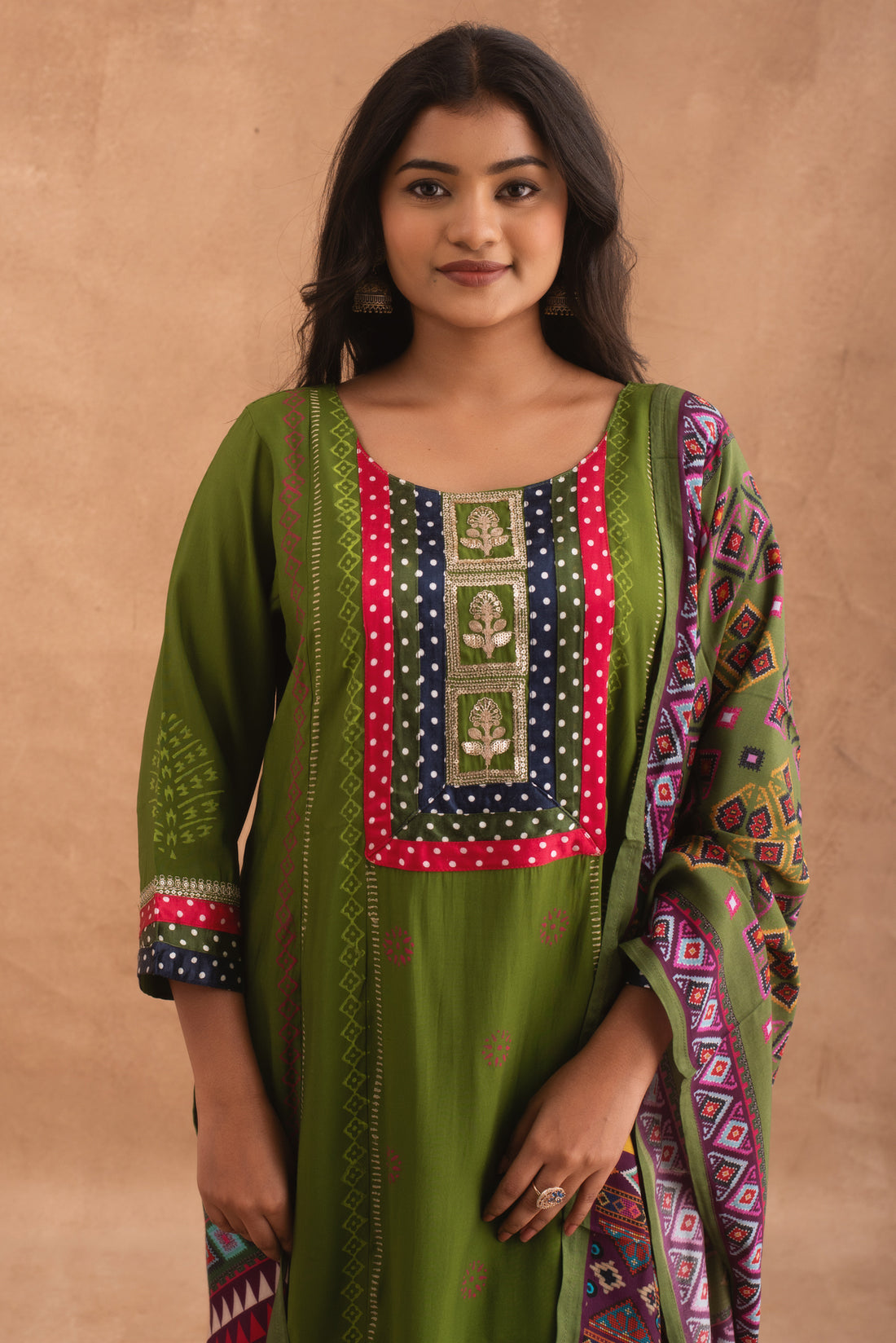 Fern Green Patola Print Kurta Set