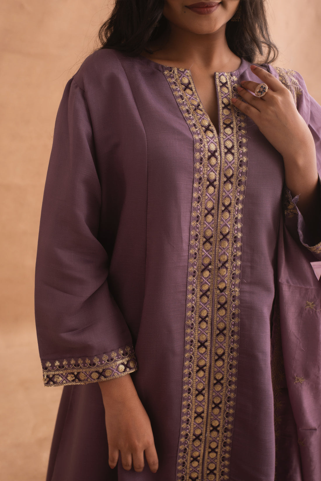 Lavender Embroidered Kurta Set with Dupatta