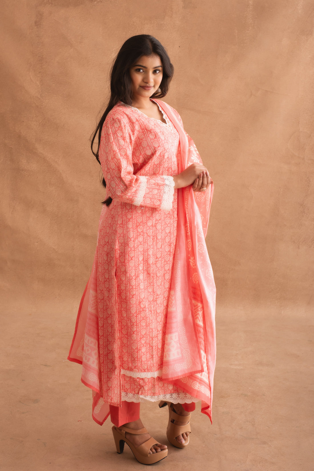 Peachy Grace Hand block Printed Kurta Set