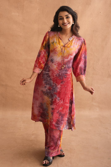 Vibrant Warm Multicolor Tie-Dye Kurta Set