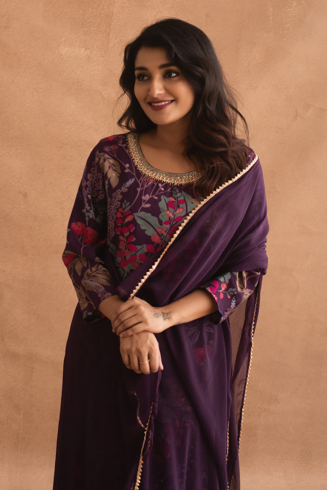 Deep Plum Floral Elegance Kurta Set