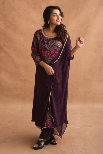 Deep Plum Floral Elegance Kurta Set