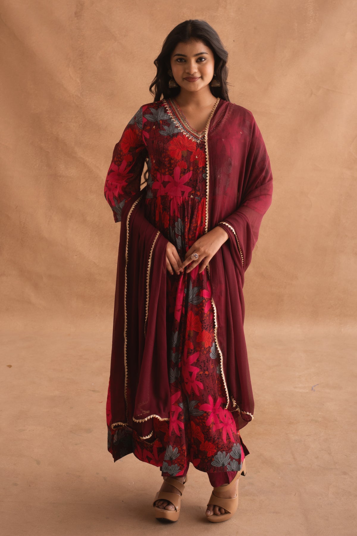 Scarlet Bloom Maroon Floral Kurta Set