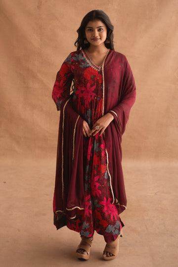 Scarlet Bloom Maroon Floral Kurta Set