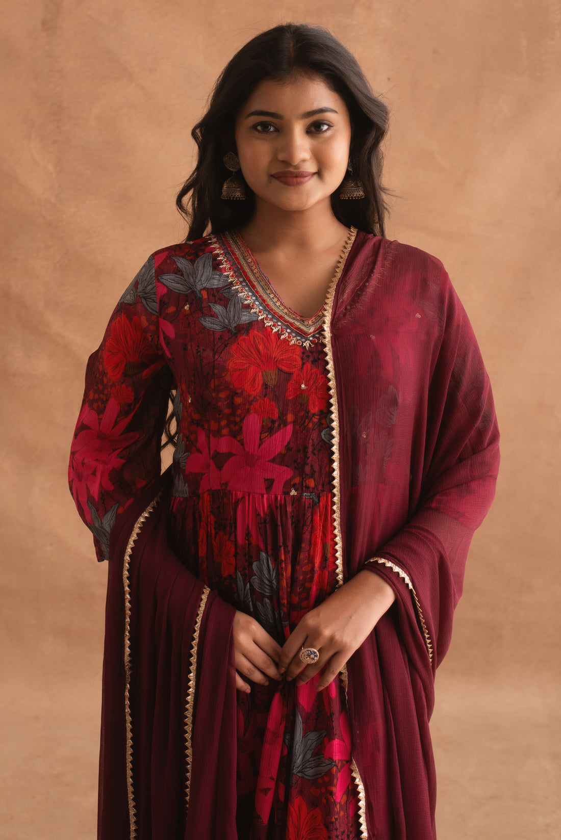 Scarlet Bloom Maroon Floral Kurta Set